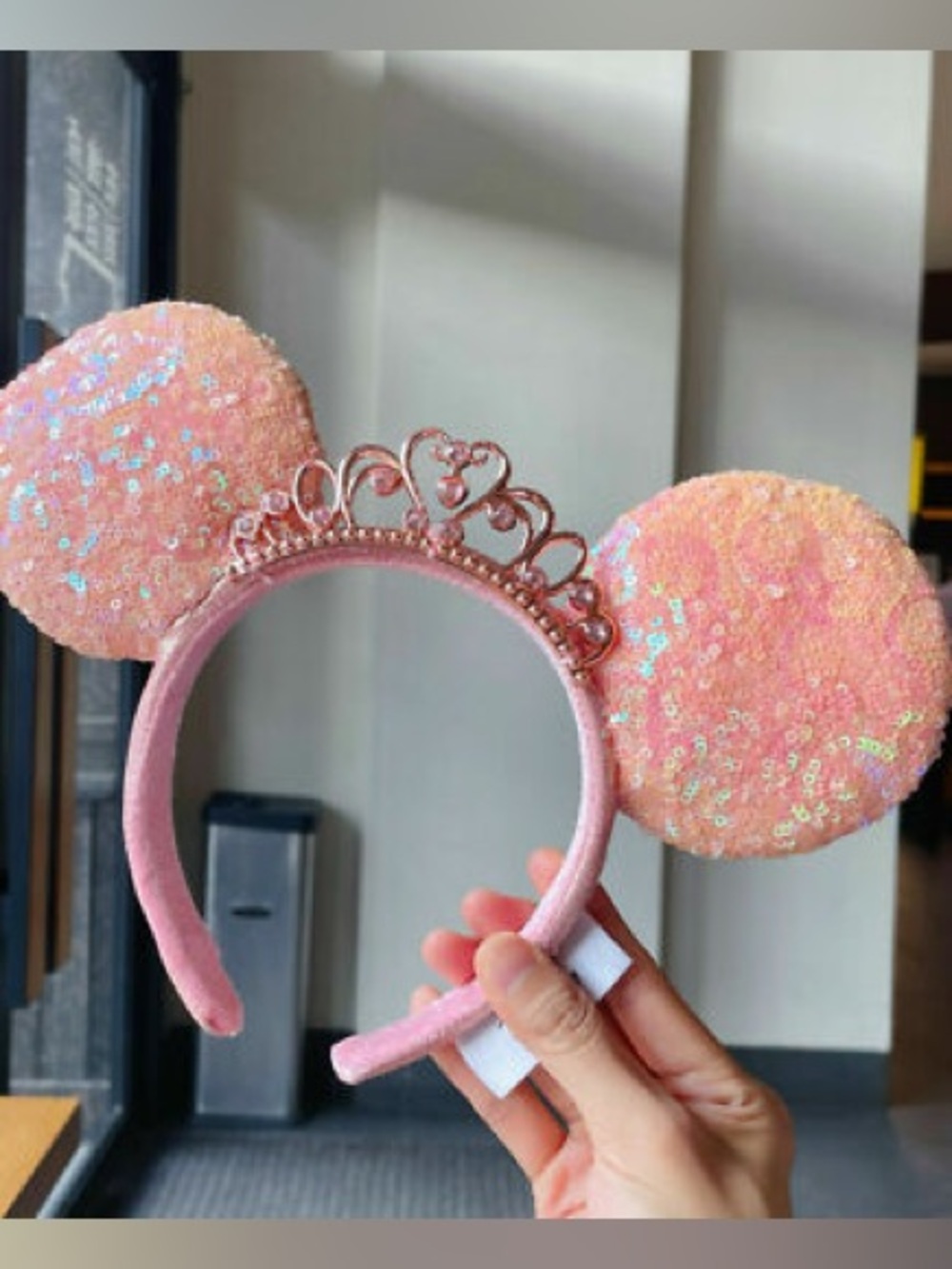 Disney Parks Pink Sequin Minnie Mouse Ears Tiara Princess Crown Headband